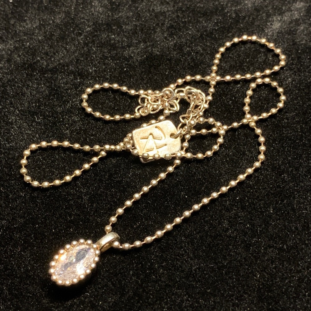 925 Sterling Silver Oval Cubic Zirconia Pendant Ball Chain Necklace 16-18"